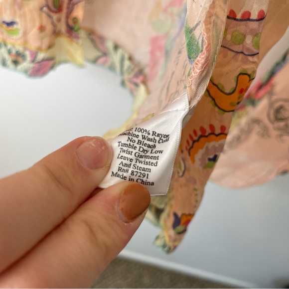 Johnny Was Peach Button-Up Tie Blouse - Picture 7 of 9